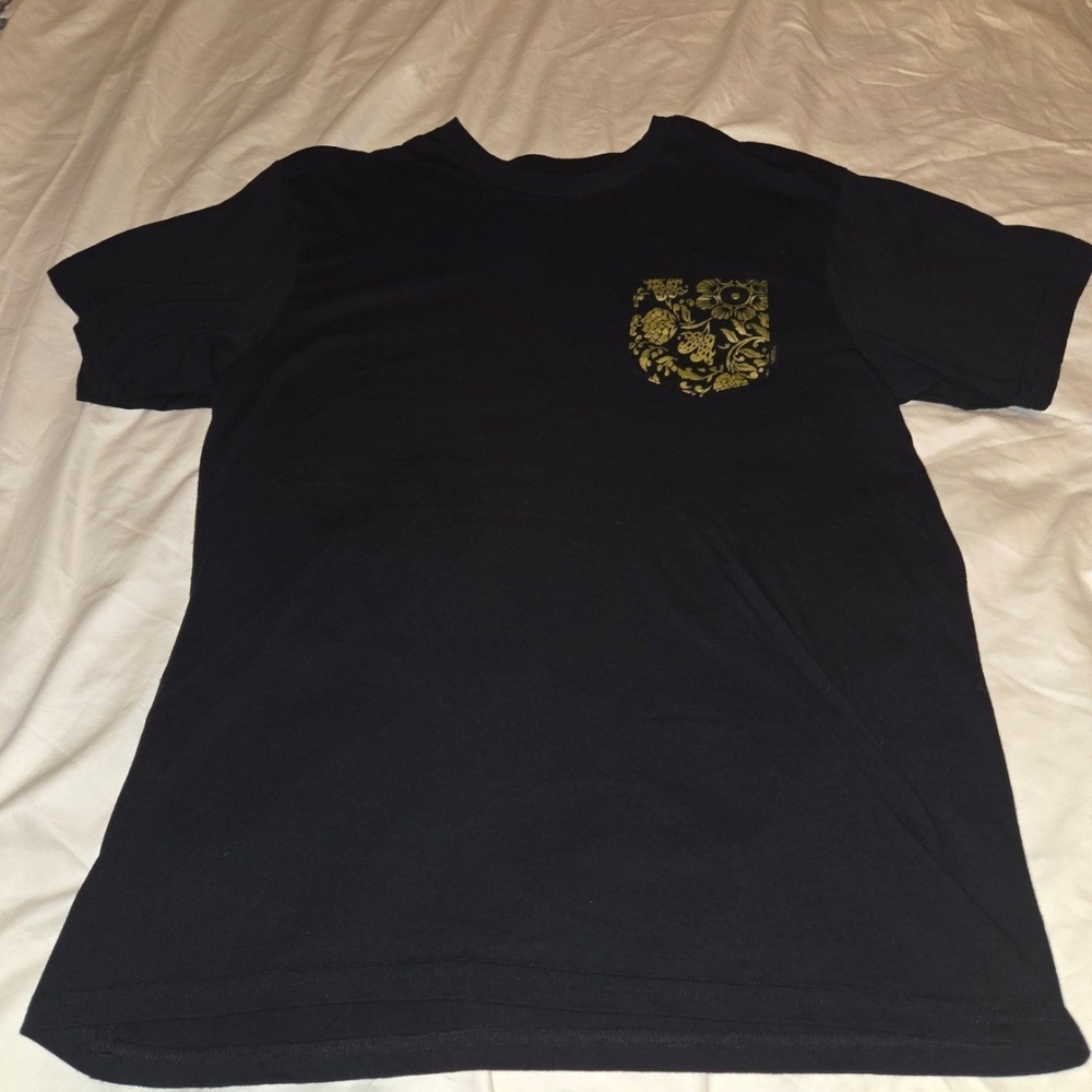 Black T-Shirt with Gold Pocket